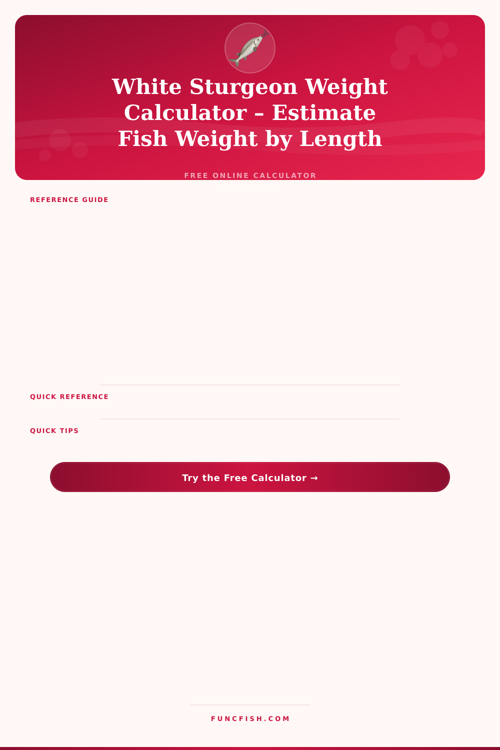 White Sturgeon Weight Calculator – Estimate Fish Weight by Length