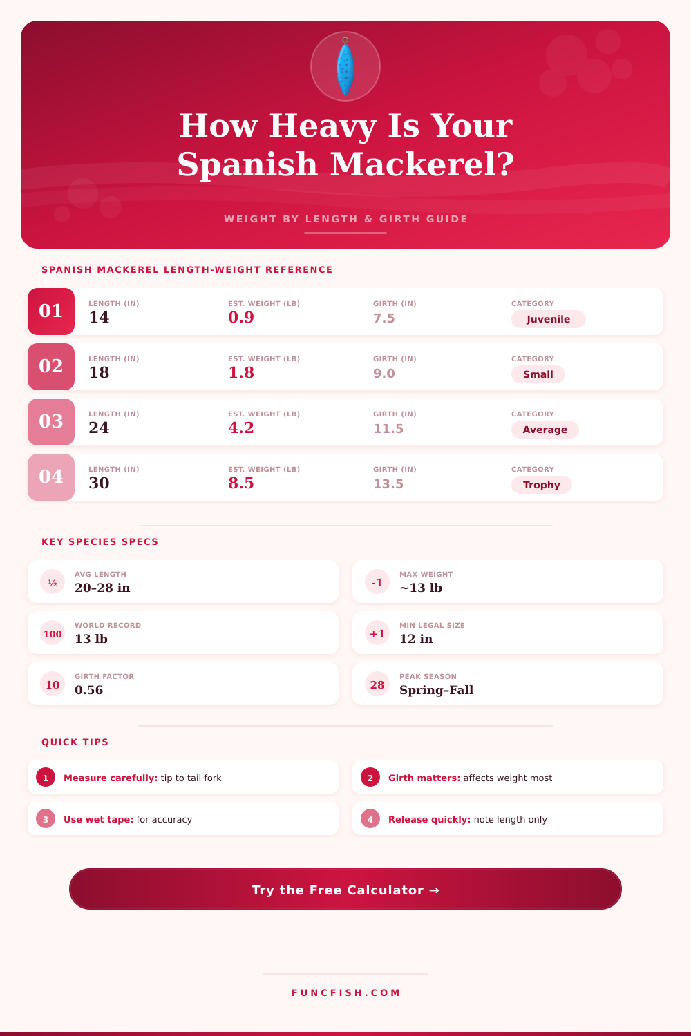Spanish Mackerel Weight Calculator – Estimate Weight by Length