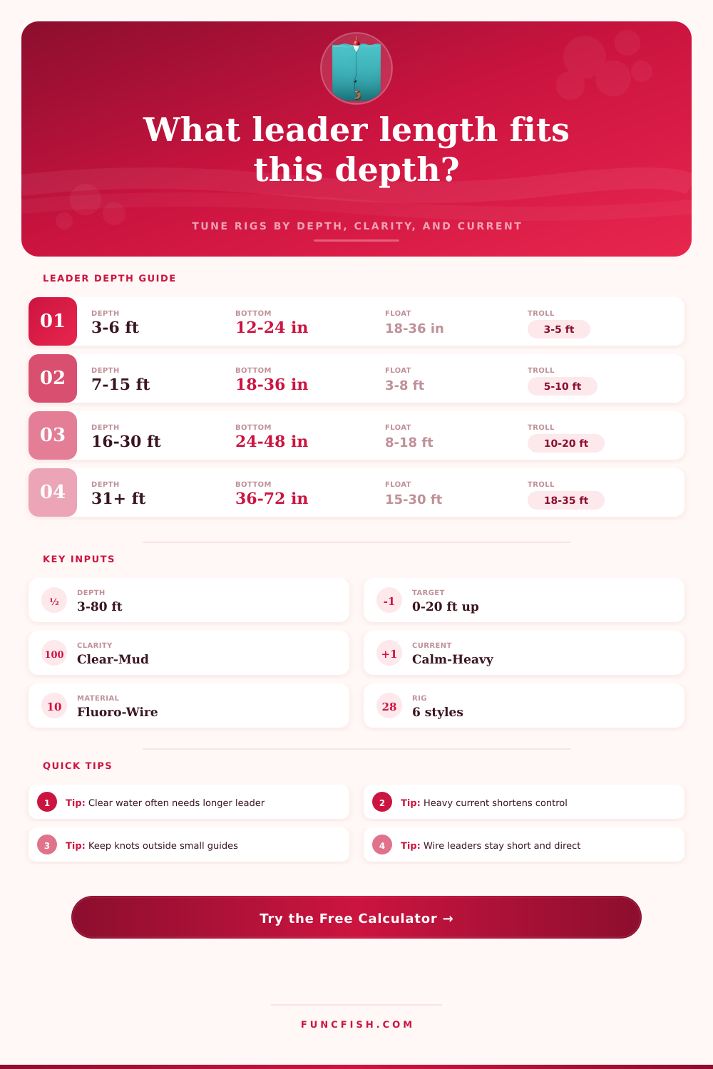 Leader Length by Water Depth Calculator