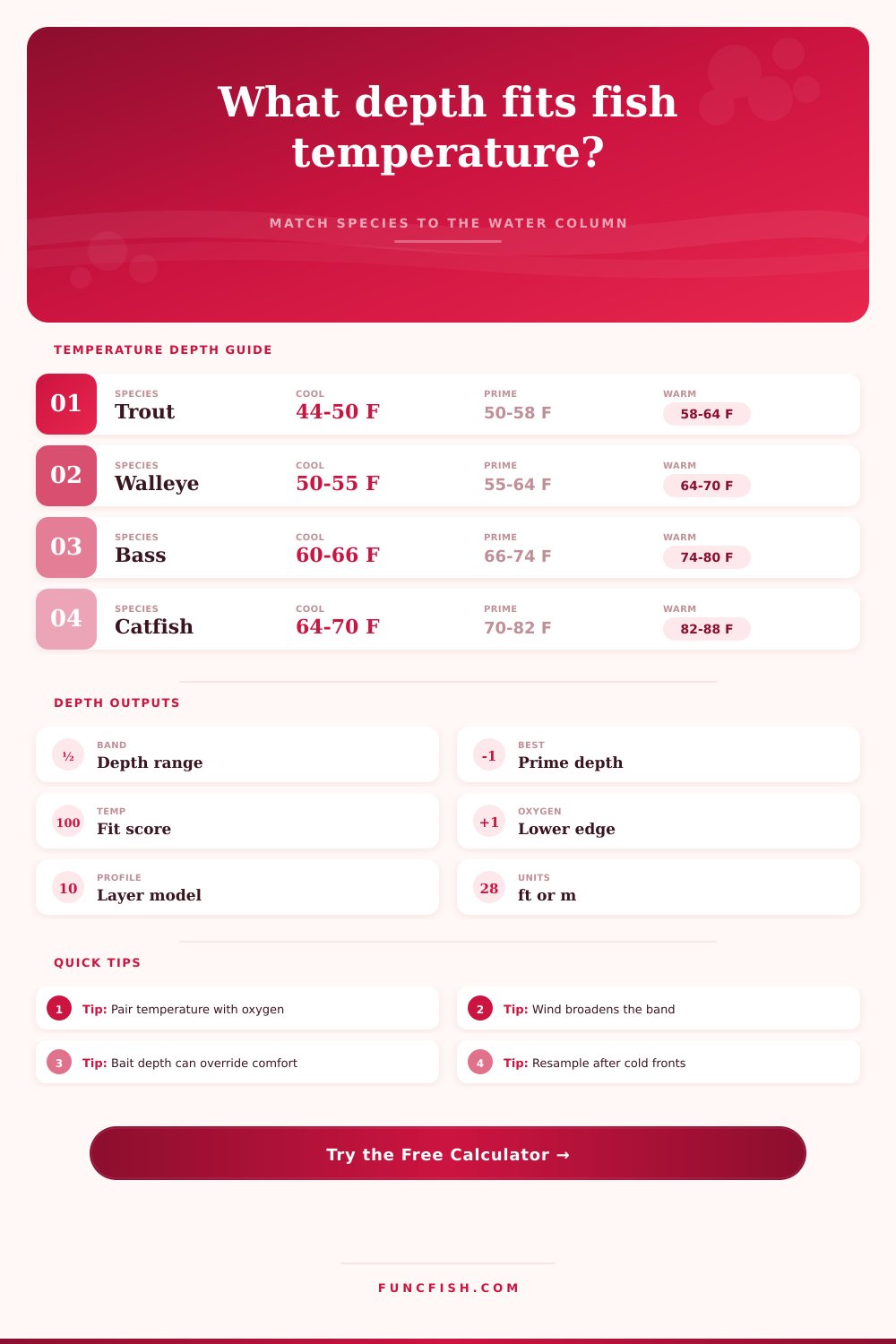 Fish Depth Preference by Temp Calculator